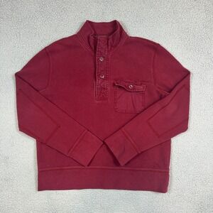 Eddie Bauer Mens Brick Red 100% Cotton Mock‎ Neck 1/4 Zip Long Sleeve Sweater L